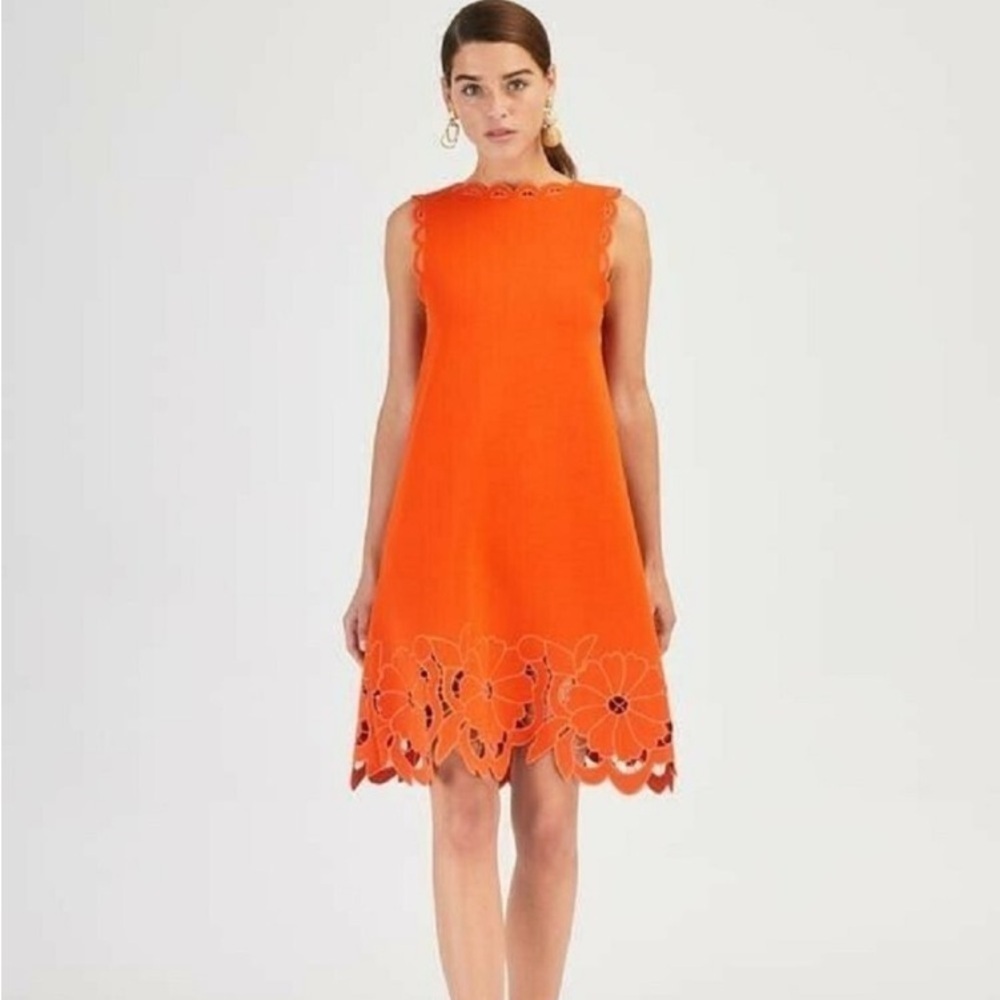 *$3,190 OSCAR DE LA RENTA ORANGE FLOWER CUT OUT KNIT DRESS S/M